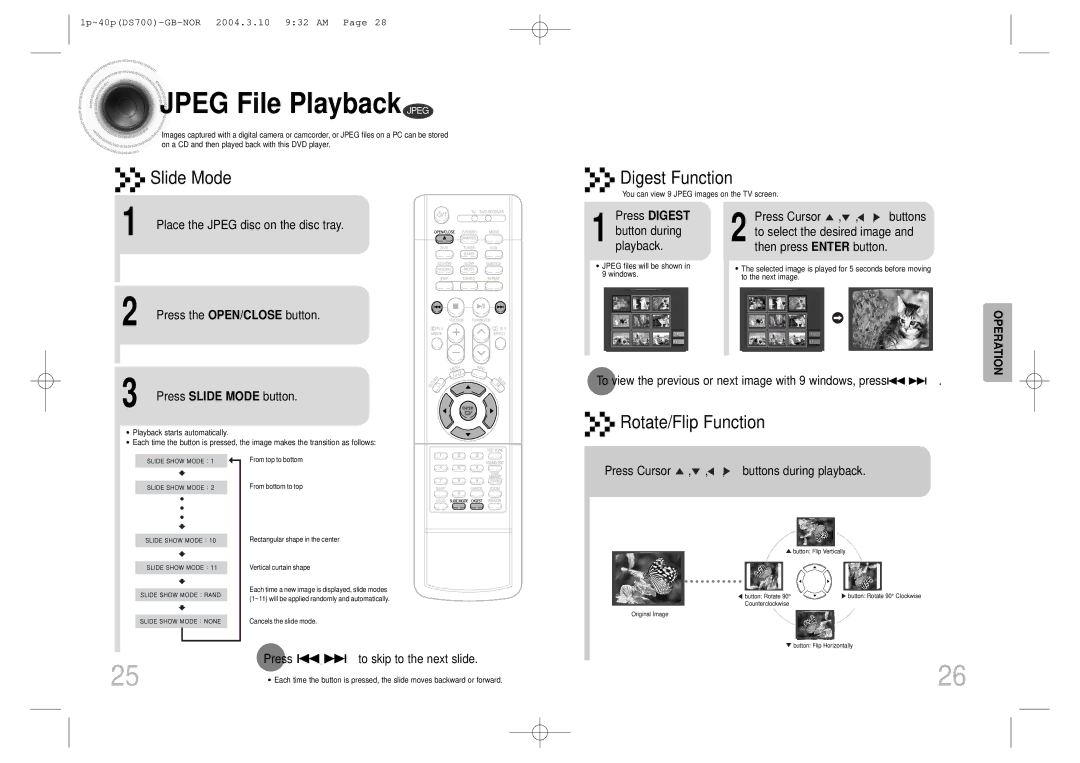 Samsung HTDS900RH/EDC, HTDS900RH/XFO Jpeg File Playback Jpeg, Press Slide Mode button, Press To skip to the next slide 