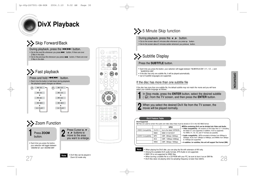 Samsung HTDS900RH/XFO, HTDS900RH/EDC manual DivX Playback 