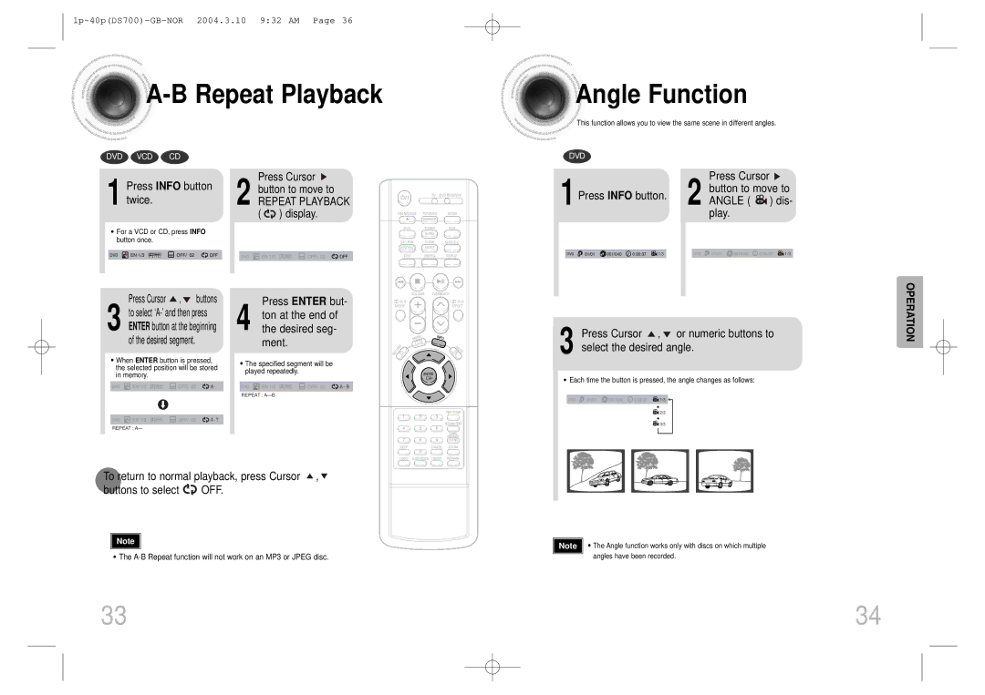 Samsung HTDS900RH/EDC, HTDS900RH/XFO manual Repeat Playback Angle Function 