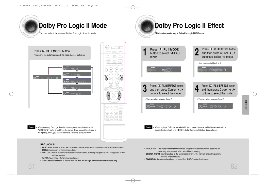 Samsung HTDS900RH/EDC, HTDS900RH/XFO manual Dolby Pro Logic II Mode, Dolby Pro Logic II Effect, Press PL II Mode button 