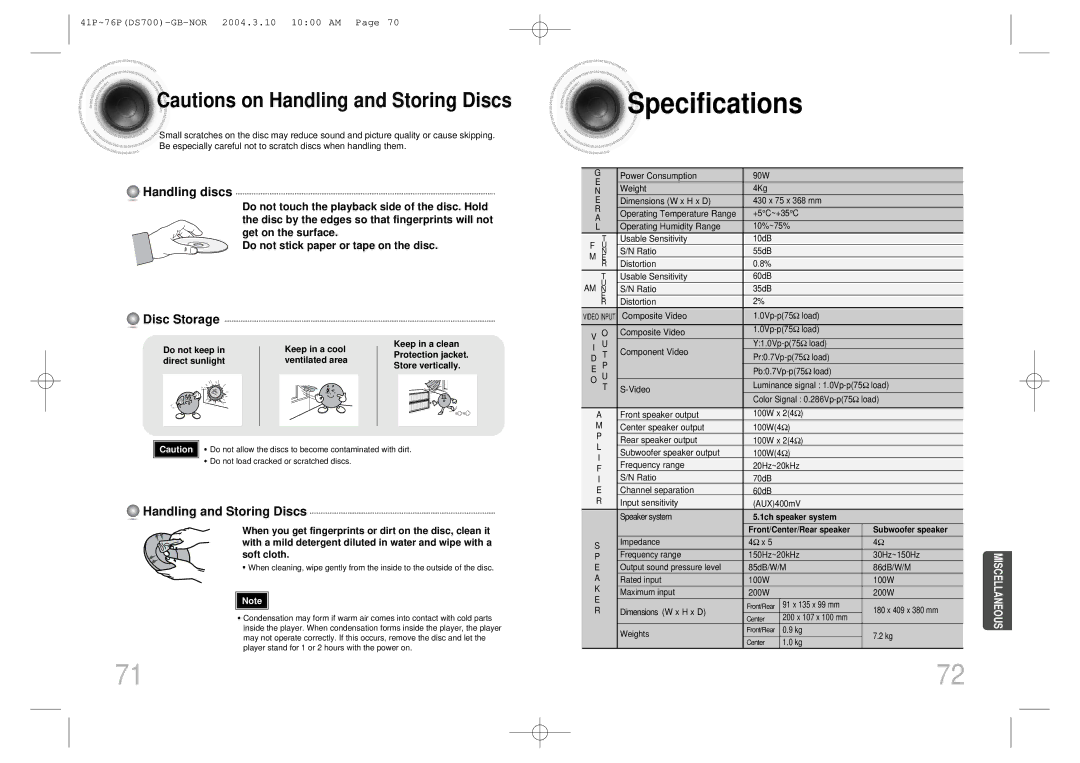 Samsung HTDS900RH/XFO, HTDS900RH/EDC manual Specifications 