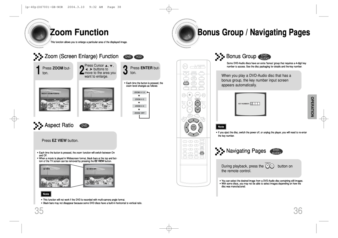 Samsung HTDS900RH/XFO Zoom Function, Bonus Group / Navigating Pages, Zoom Screen Enlarge Function, Bonus Group DVD, 1 ton 