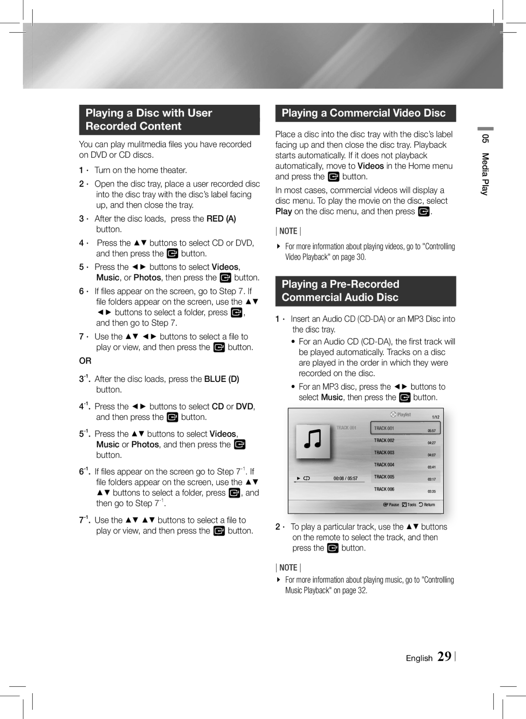 Samsung HTE3500ZA user manual Playing a Disc with User Recorded Content, Playing a Commercial Video Disc 