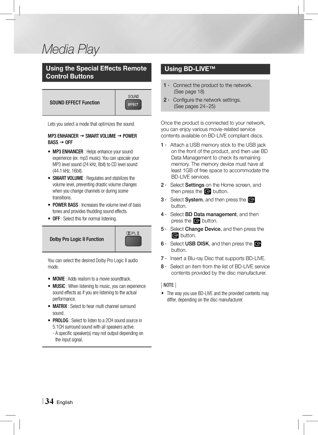 Samsung HTE3500ZA user manual Using the Special Effects Remote Control Buttons, Using BD-LIVE 