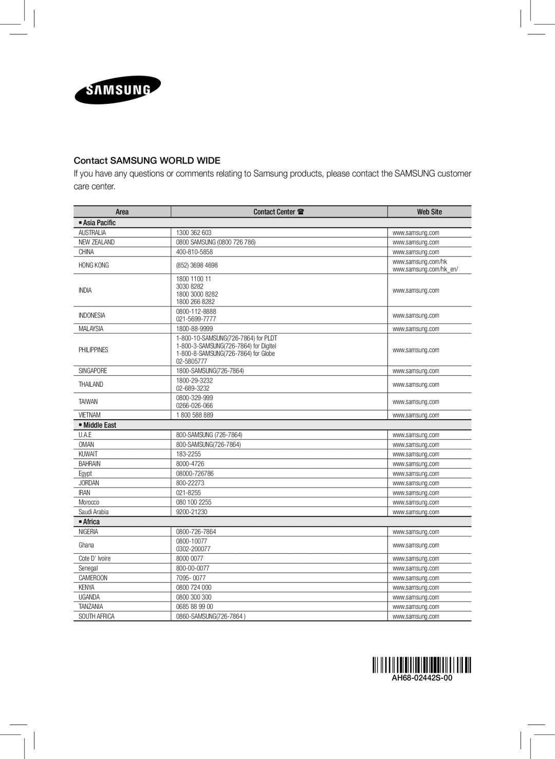 Samsung HTE3500ZA user manual AH68-02442S-00 