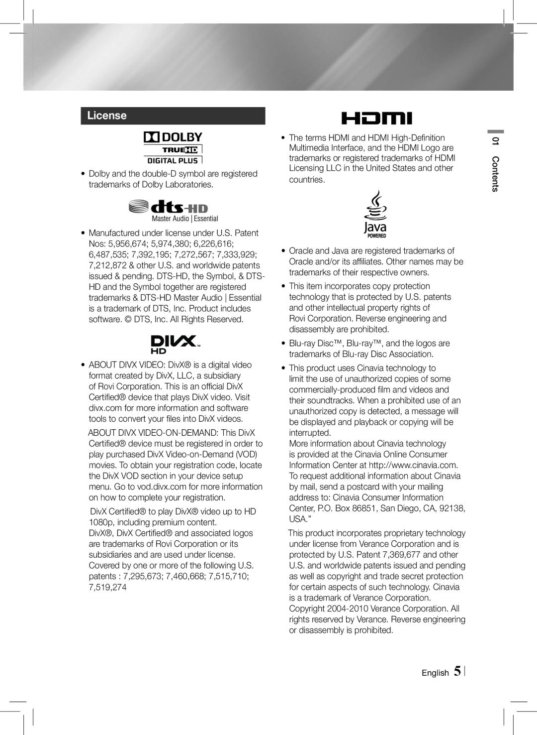 Samsung HTE3500ZA user manual License, Countries 