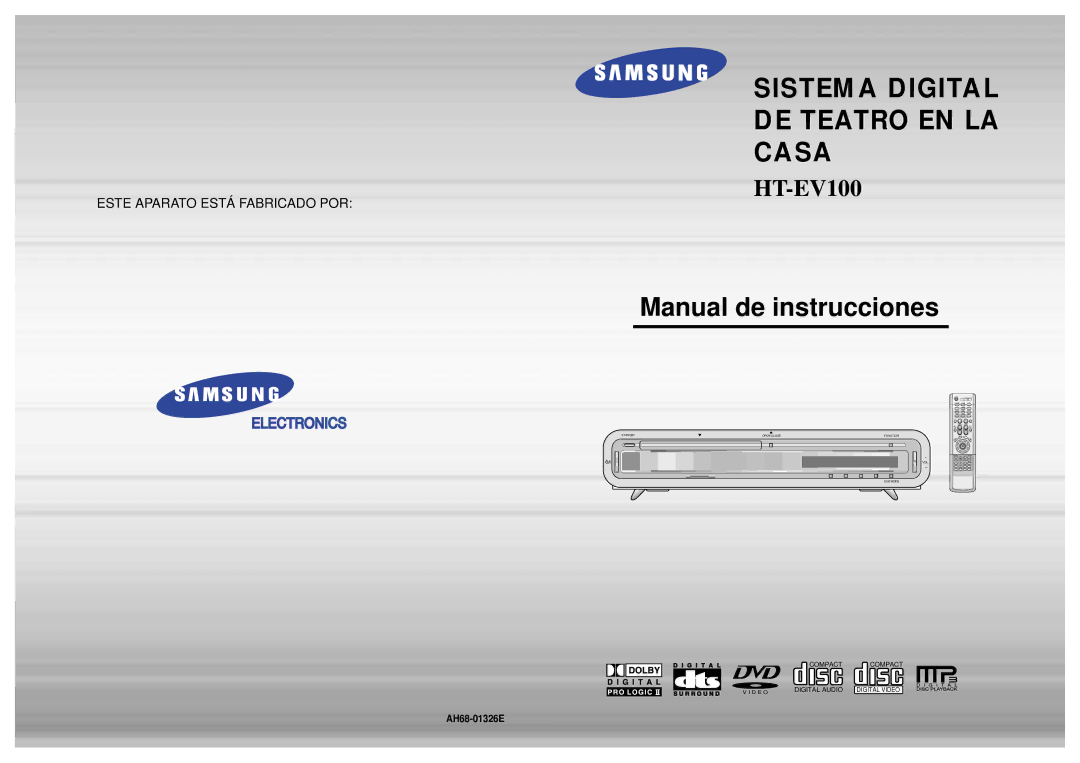 Samsung HT-EV100, HTEV100RH/ELS manual Manual de instrucciones, AH68-01326E 