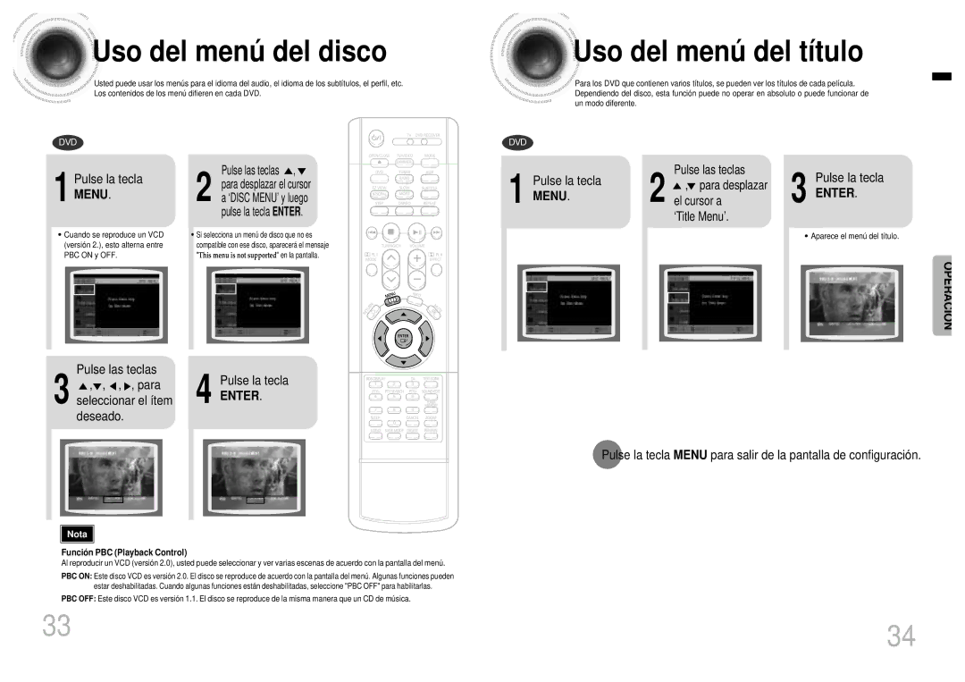 Samsung HTEV100RH/ELS, HT-EV100 manual Uso del menú del disco, Uso del menú del título, Pulse la tecla Menu 