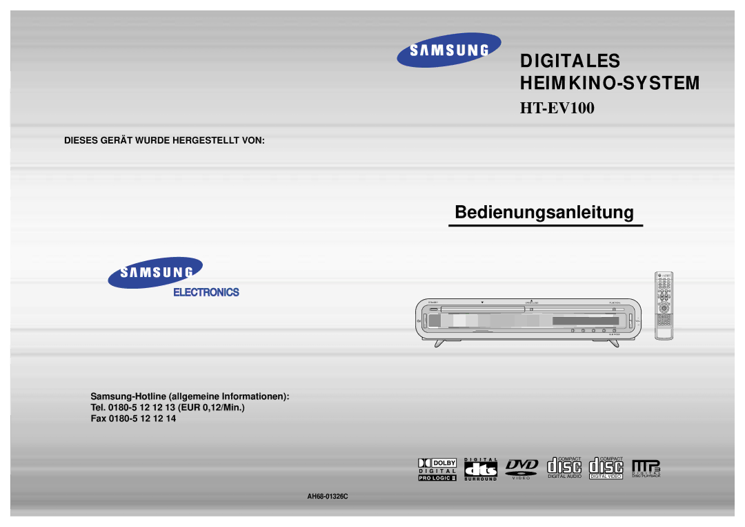 Samsung HTEV100RH/ELS manual Bedienungsanleitung, Dieses Gerät Wurde Hergestellt VON, AH68-01326C 