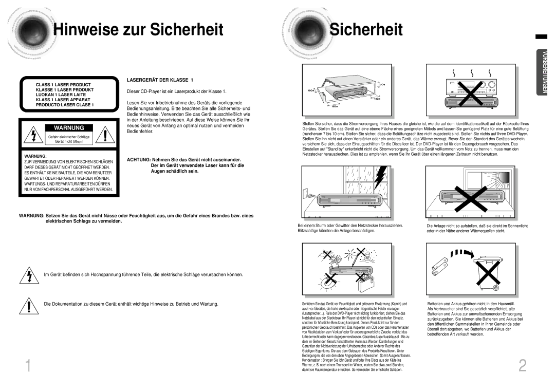 Samsung HTEV100RH/ELS manual Hinweise zur Sicherheit, Warnung 