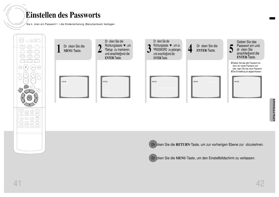 Samsung HTEV100RH/ELS manual Drücken Sie die, ENTER-Taste 