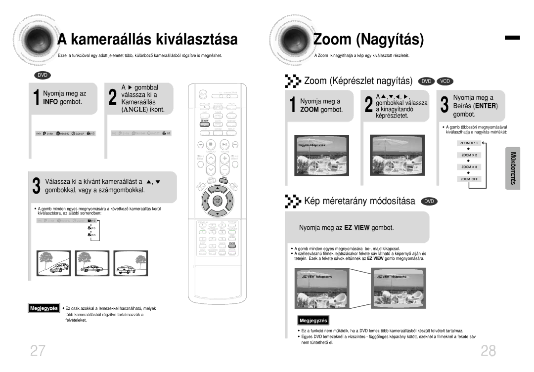 Samsung HTEV100RH/ELS manual Kameraállás kiválasztása, Zoom Nagyítás 