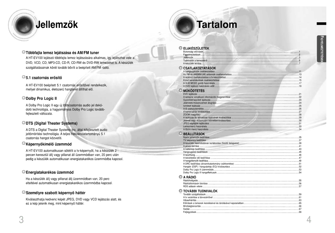 Samsung HTEV100RH/ELS manual Jellemzôk, Tartalom 