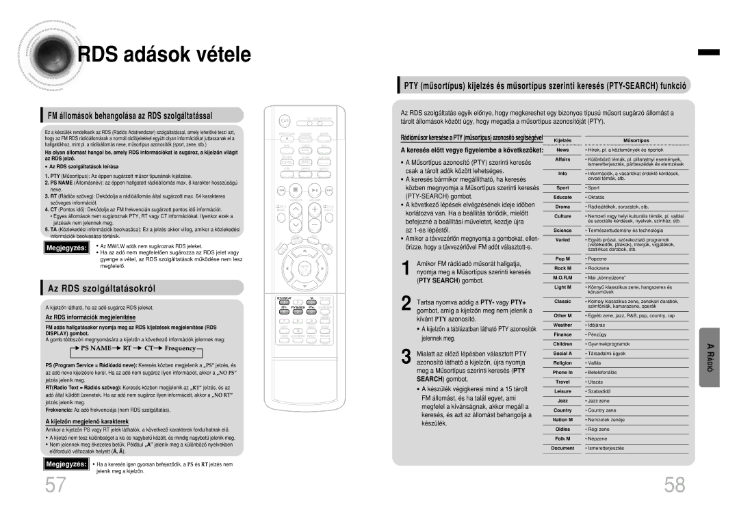 Samsung HTEV100RH/ELS manual RDS adások vétele, FM állomások behangolása az RDS szolgáltatással, Az RDS szolgáltatásokról 