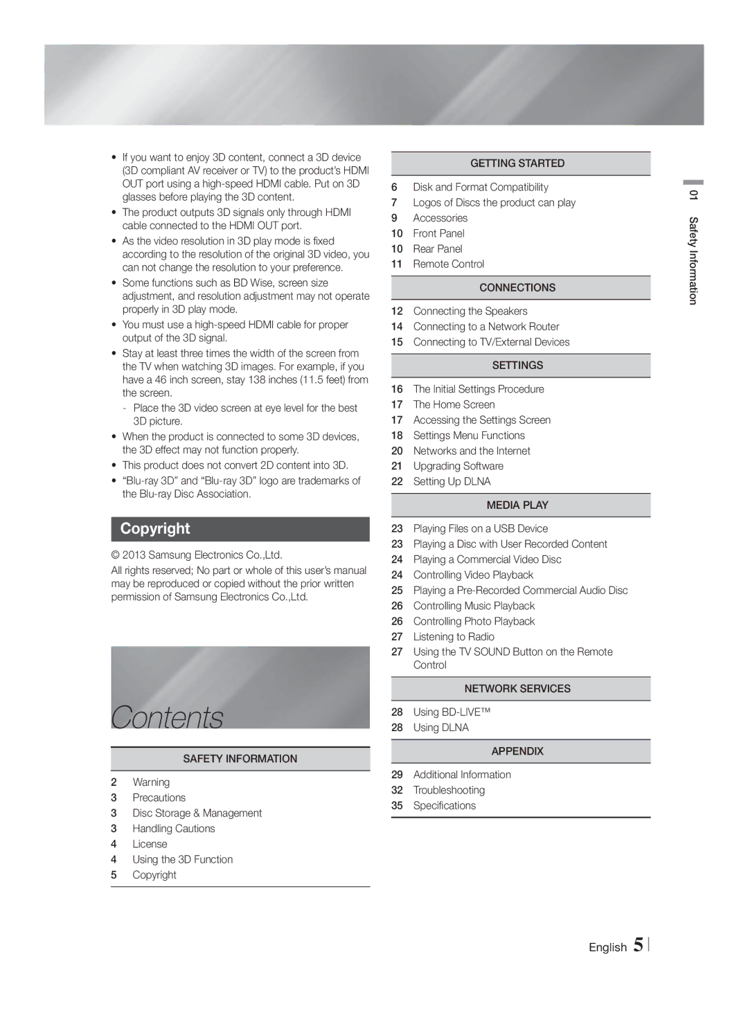 Samsung HTF5500, HTF4500, HT-F4530, 51CH user manual Contents 