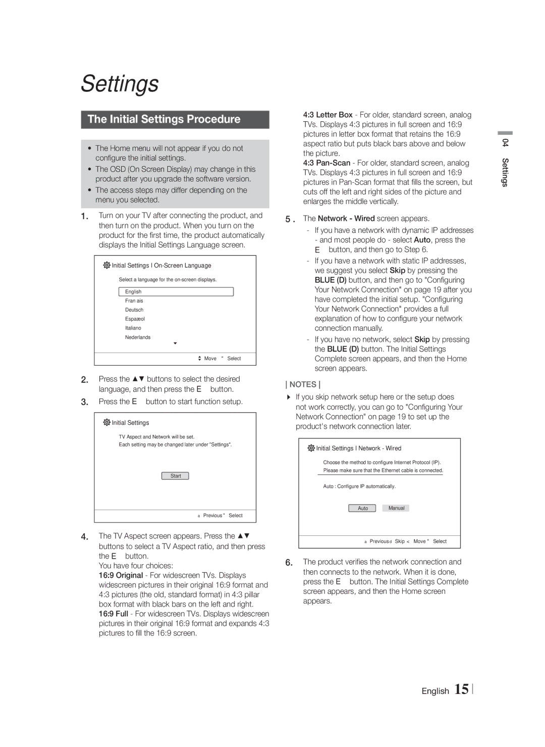 Samsung HTF4500ZA user manual Initial Settings Procedure, Access steps may differ depending on the menu you selected 