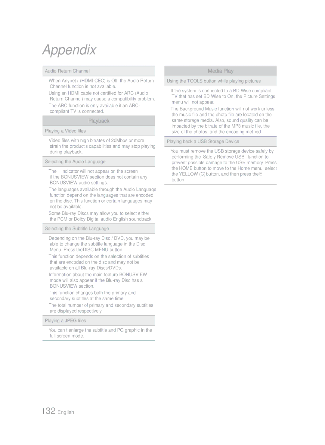 Samsung HTF4500ZA user manual Playback, Media Play 