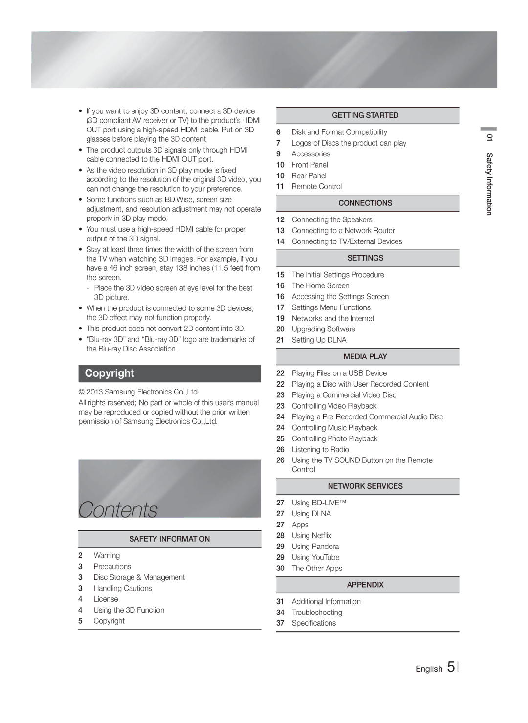 Samsung HTF4500ZA user manual Contents 