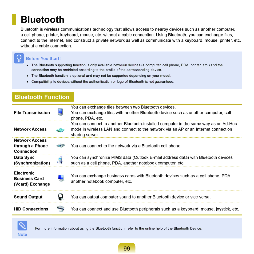 Samsung HTQ45, Q46 manual Bluetooth Function, File Transmission, Network Access, Through a Phone 