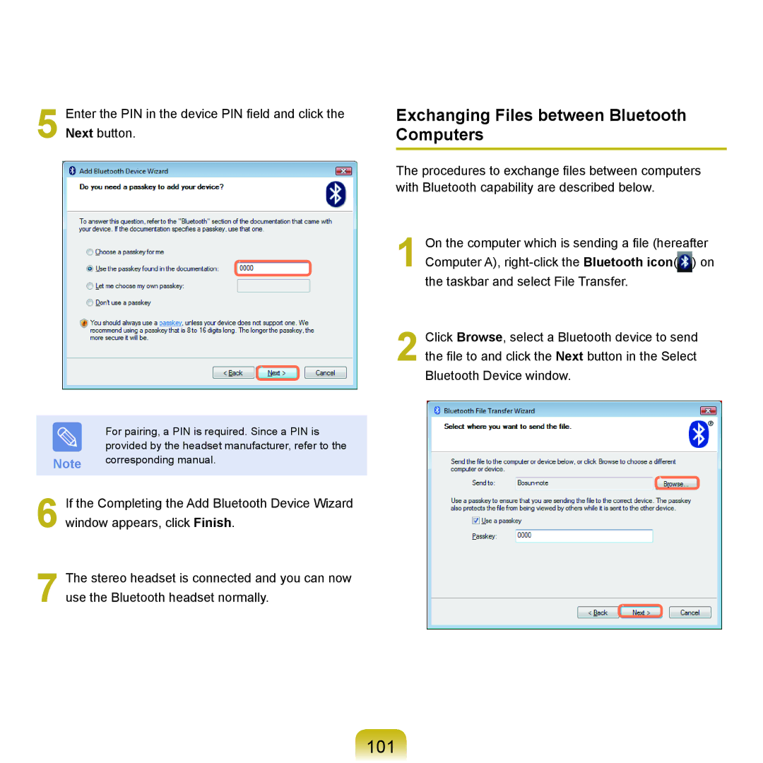 Samsung HTQ45, Q46 manual 101, Exchanging Files between Bluetooth Computers 