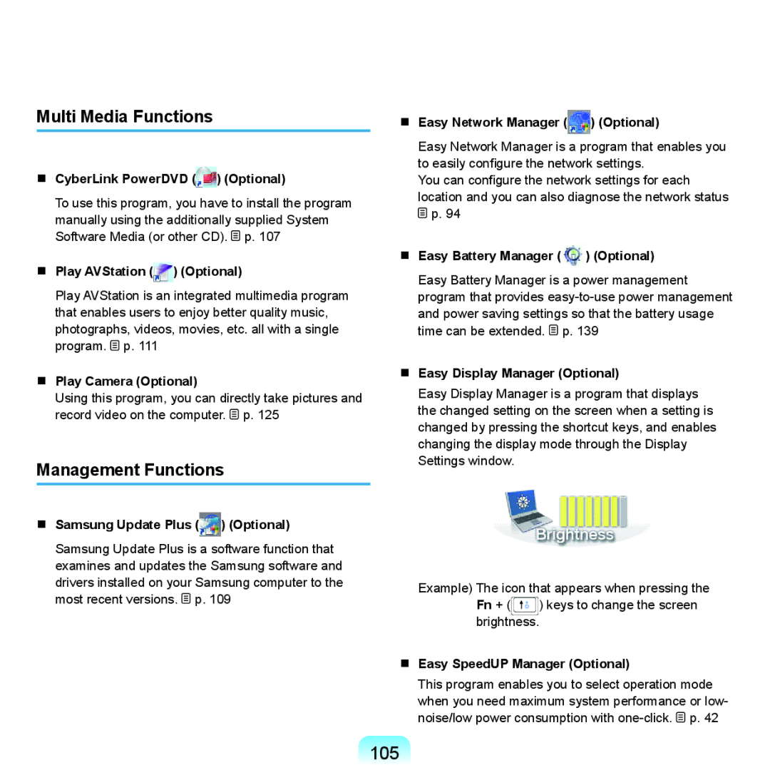 Samsung HTQ45, Q46 manual 105, Multi Media Functions, Management Functions 