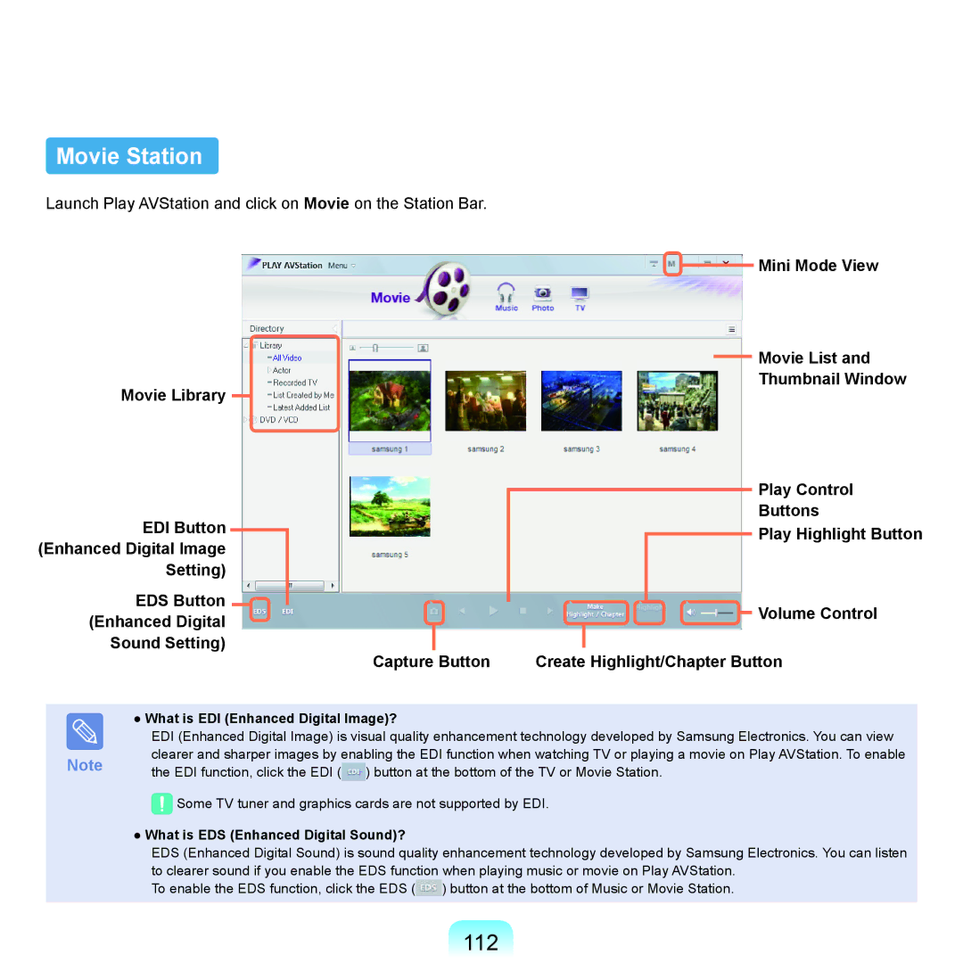 Samsung Q46, HTQ45 manual Movie Station, 112, What is EDI Enhanced Digital Image?, What is EDS Enhanced Digital Sound? 