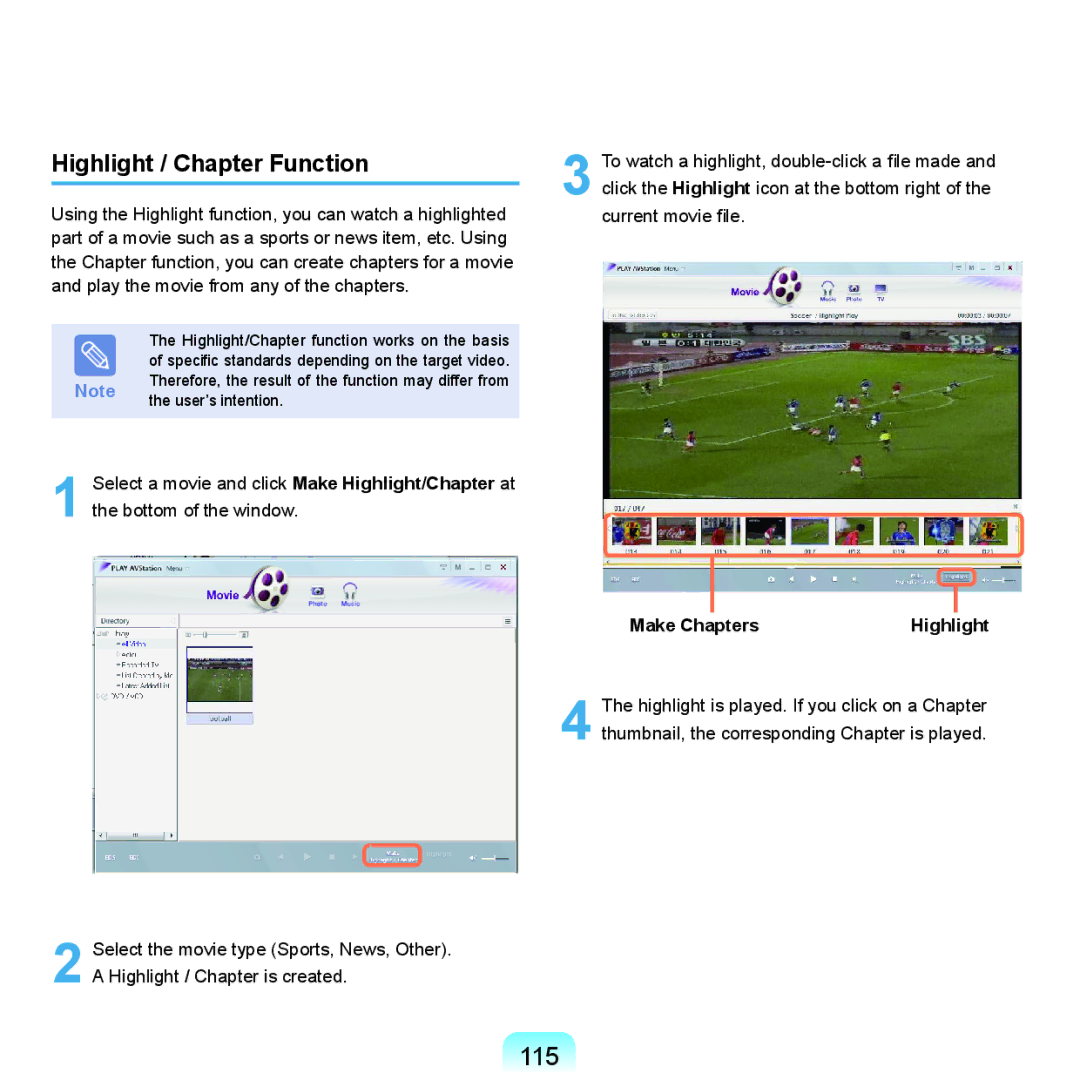 Samsung HTQ45, Q46 manual 115, Highlight / Chapter Function, Make Chapters Highlight 