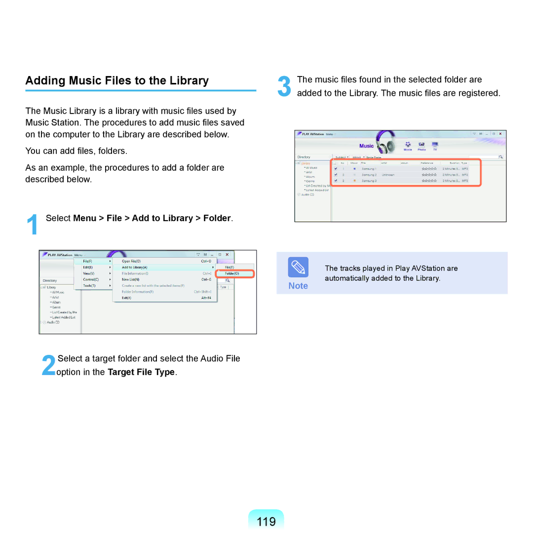 Samsung HTQ45, Q46 manual 119, Adding Music Files to the Library 