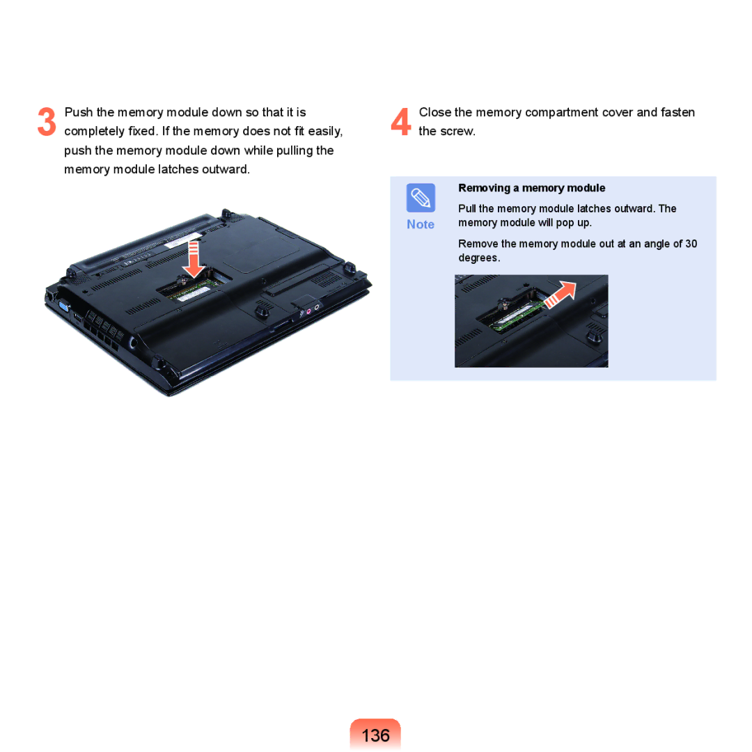 Samsung Q46, HTQ45 manual 136, Removing a memory module 