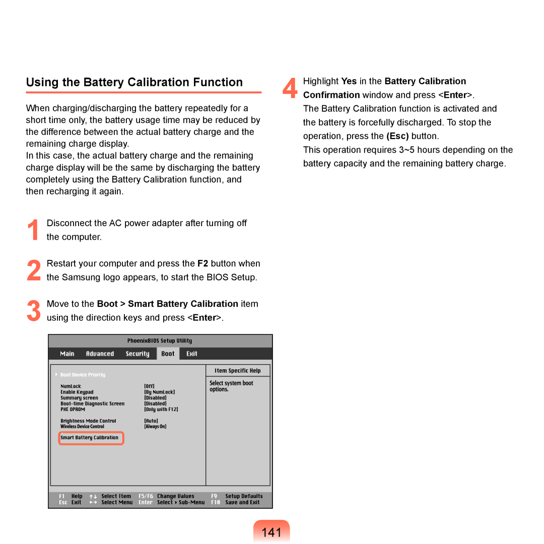 Samsung HTQ45, Q46 manual 141, Using the Battery Calibration Function 