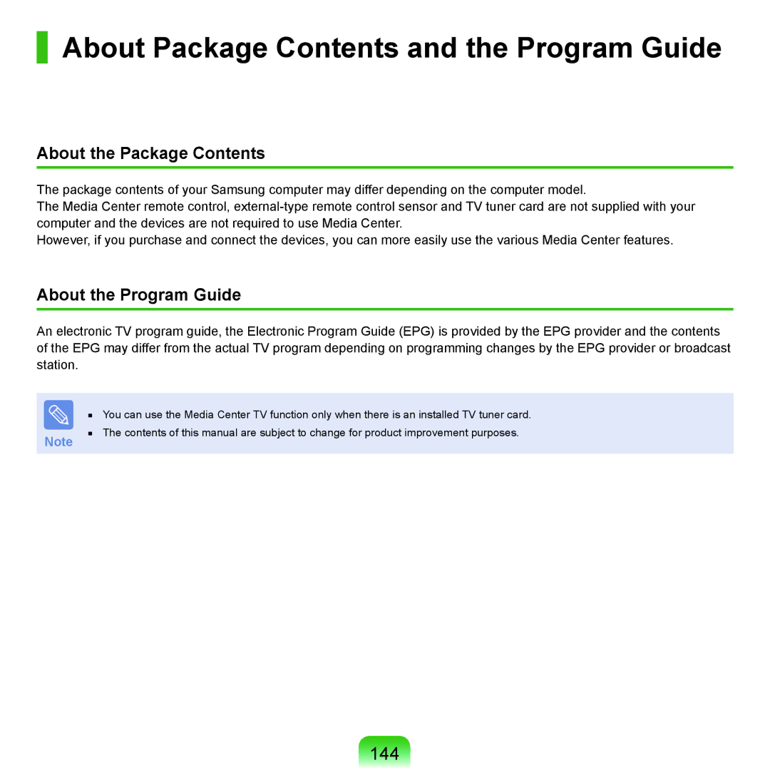 Samsung Q46, HTQ45 manual About Package Contents and the Program Guide 