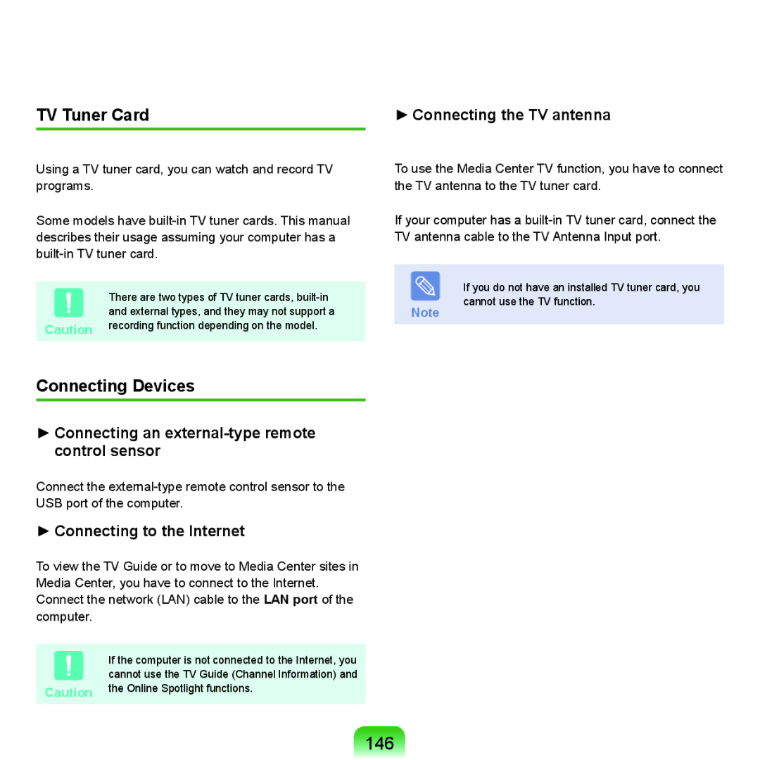 Samsung Q46, HTQ45 manual 146, TV Tuner Card, Connecting Devices 