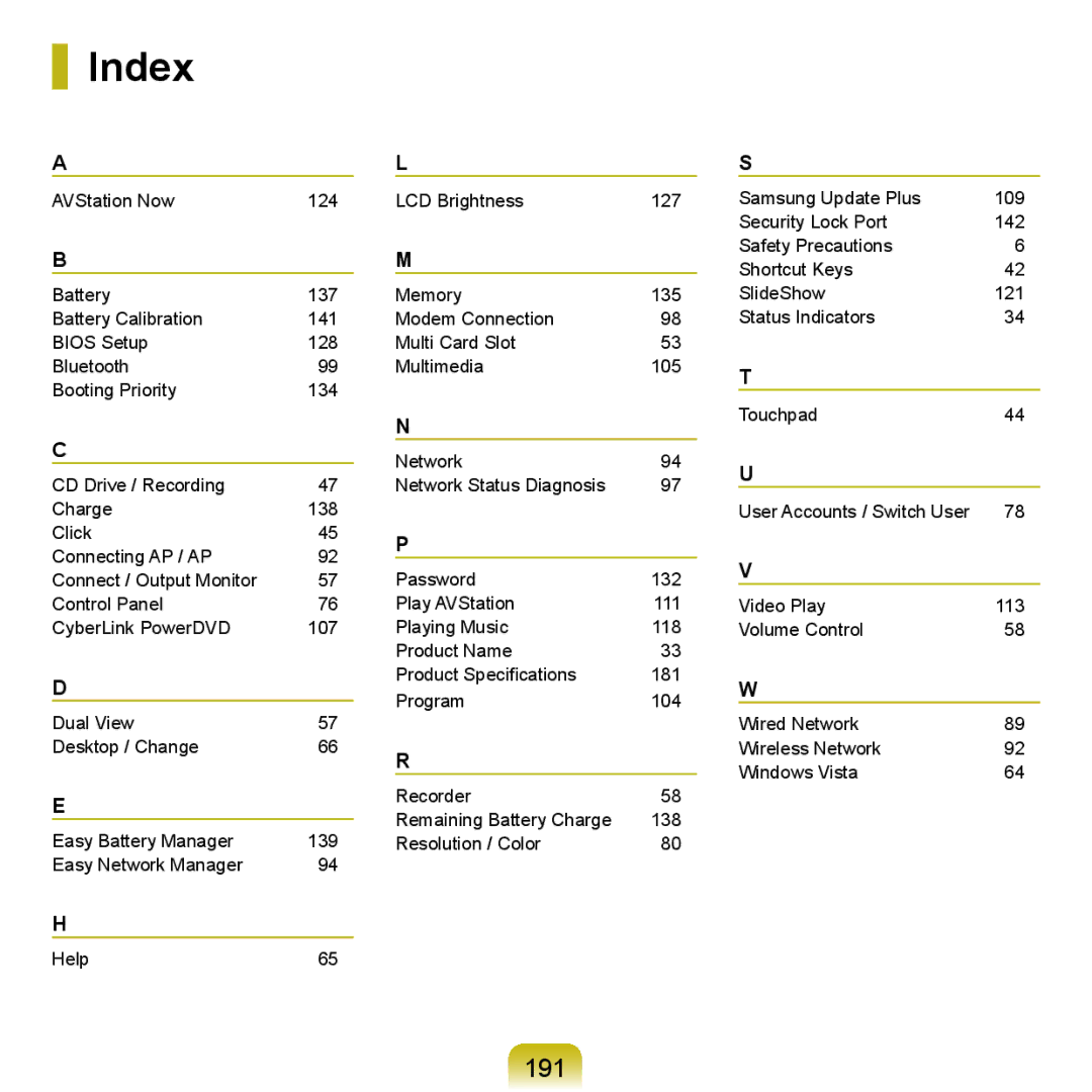 Samsung HTQ45, Q46 manual Index, 191 