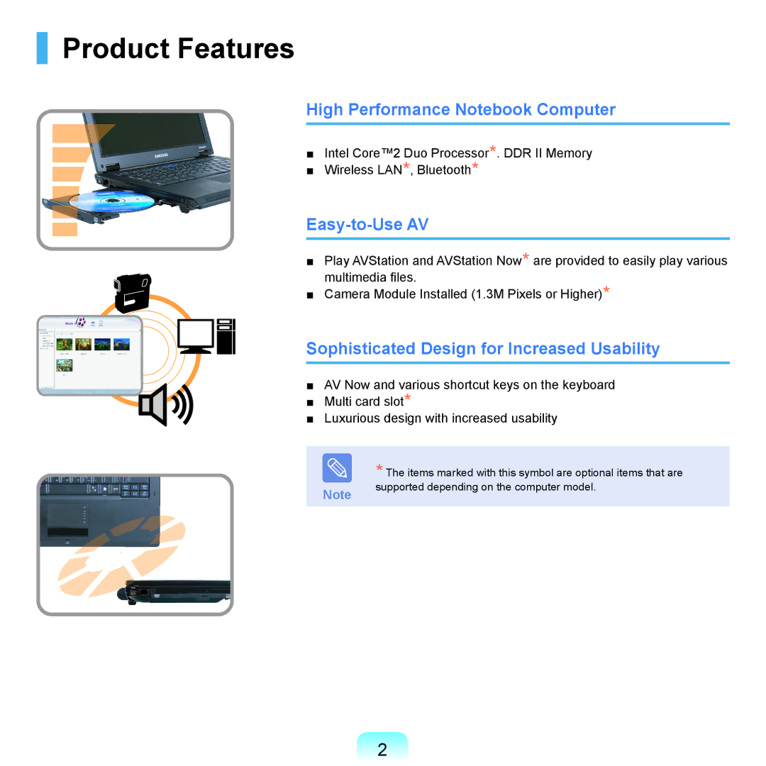 Samsung Q46, HTQ45 manual Product Features, High Performance Notebook Computer, Easy-to-Use AV 