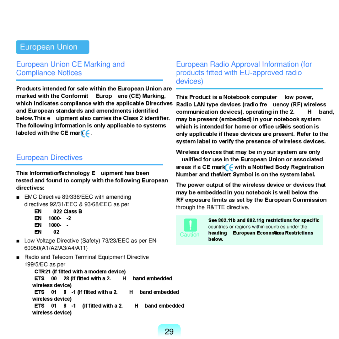 Samsung HTQ45, Q46 manual European Union CE Marking and Compliance Notices, European Directives 