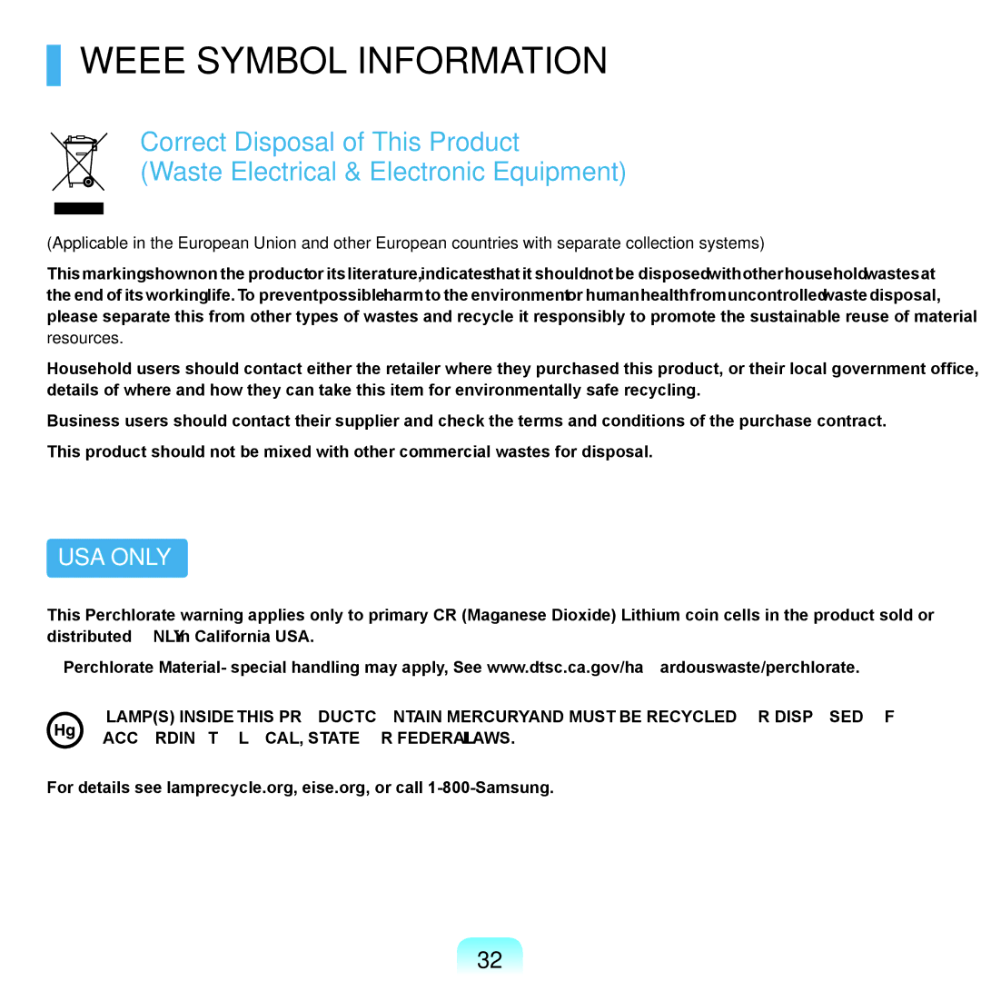 Samsung Q46, HTQ45 manual Weee Symbol Information 