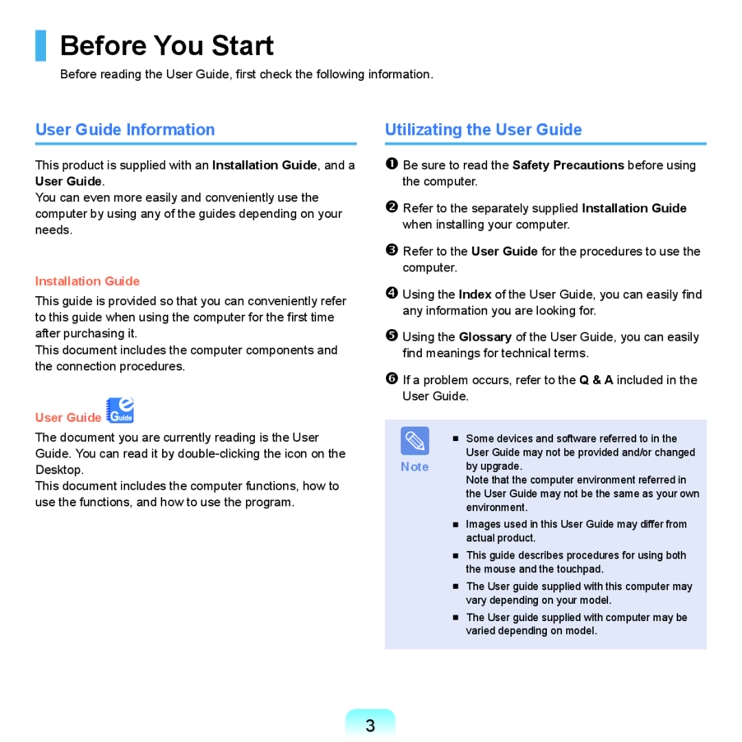 Samsung HTQ45, Q46 manual Before You Start, User Guide Information, Utilizating the User Guide 