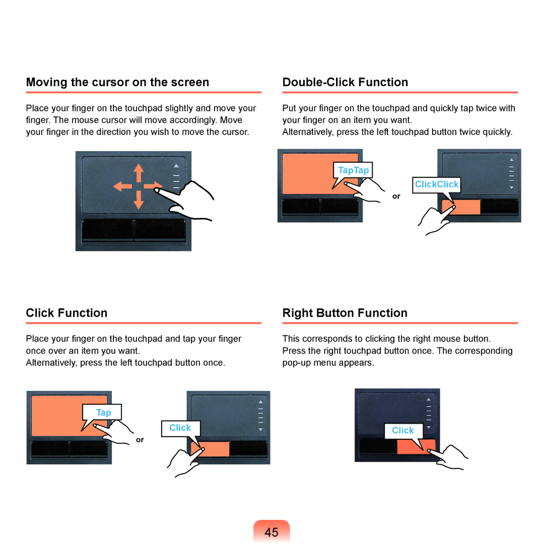 Samsung HTQ45, Q46 manual Moving the cursor on the screen, Double-Click Function, Right Button Function 