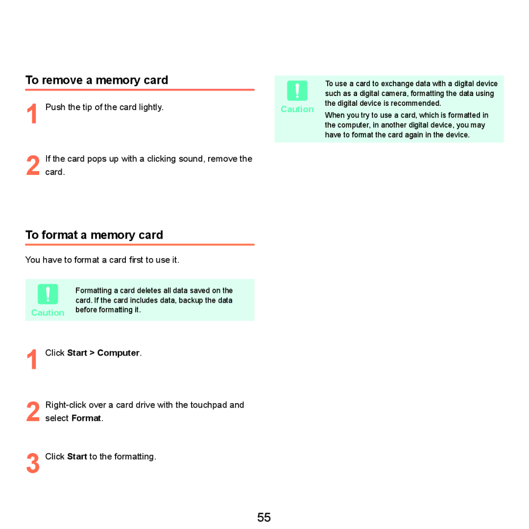 Samsung HTQ45, Q46 manual To remove a memory card, To format a memory card, Click Start Computer 