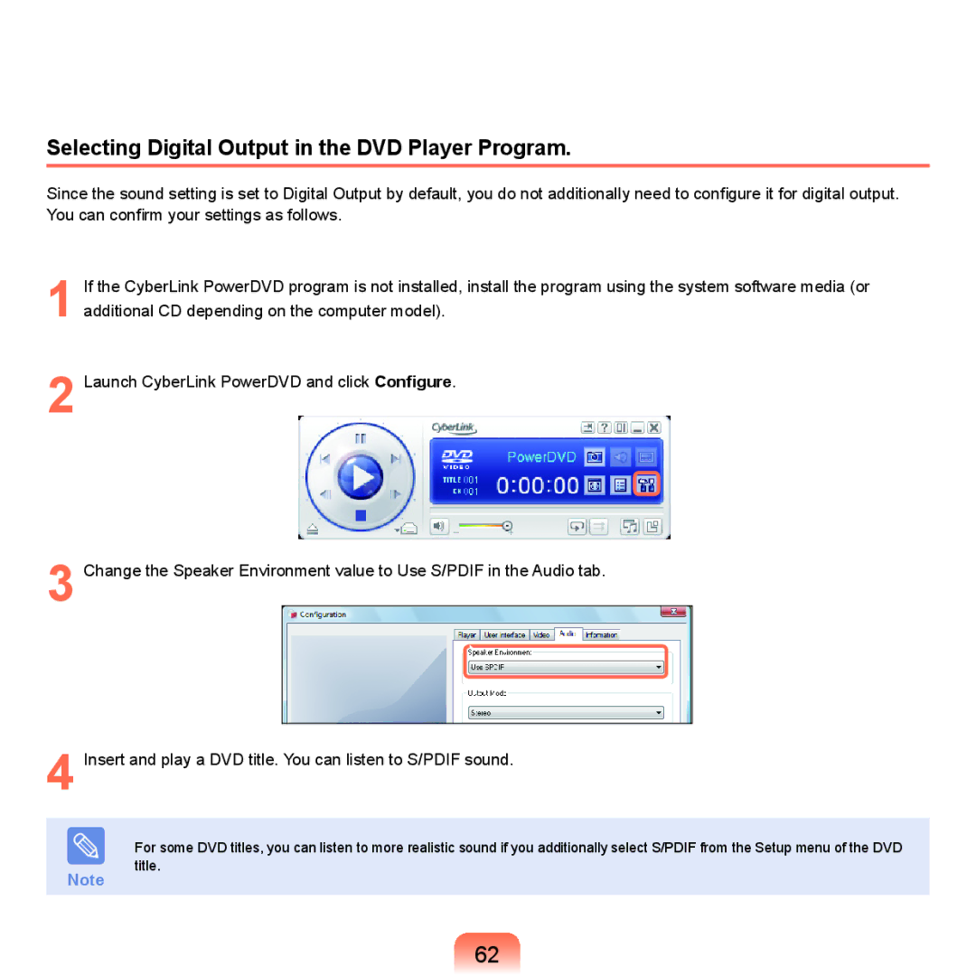 Samsung Q46, HTQ45 manual Selecting Digital Output in the DVD Player Program 