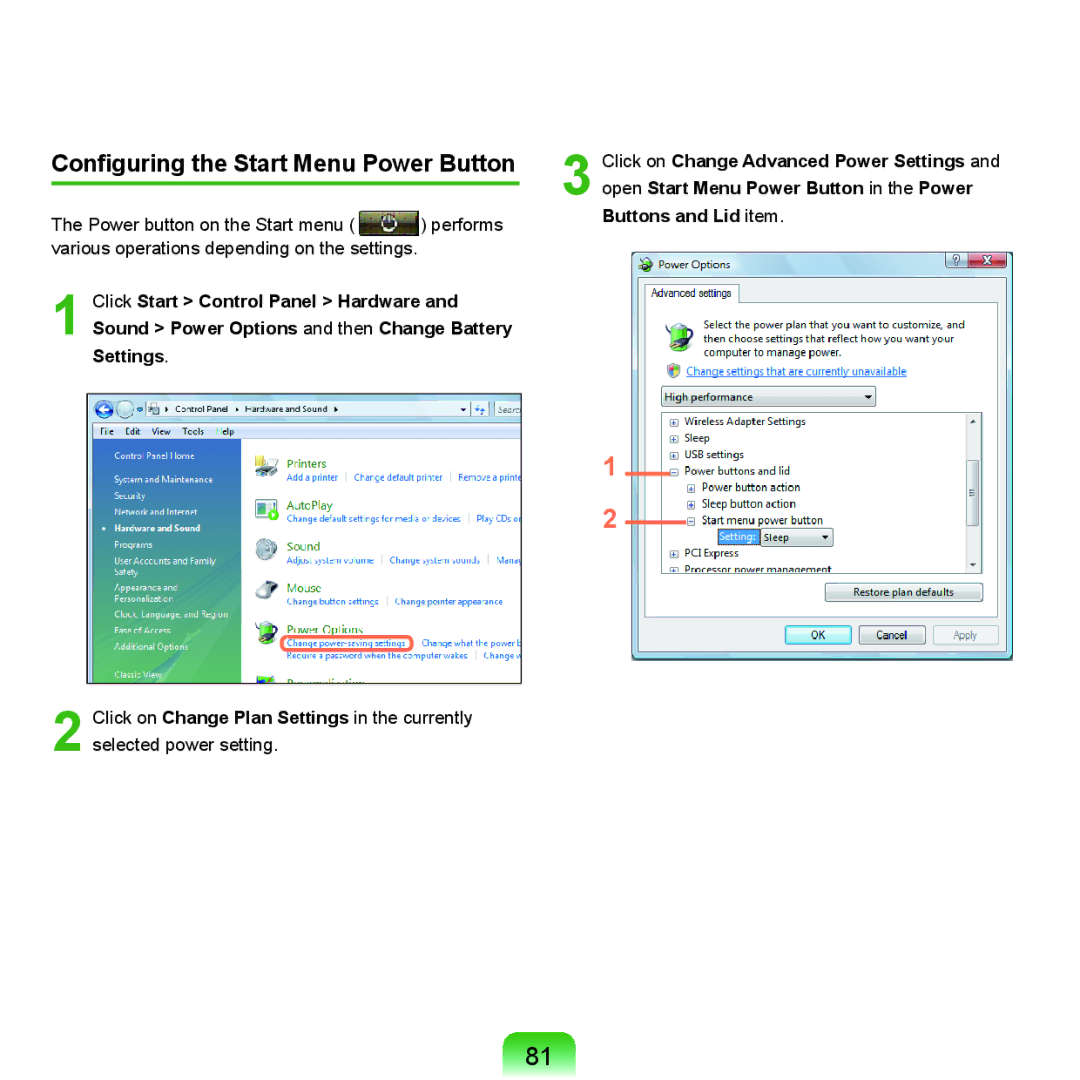 Samsung HTQ45, Q46 manual Configuring the Start Menu Power Button 