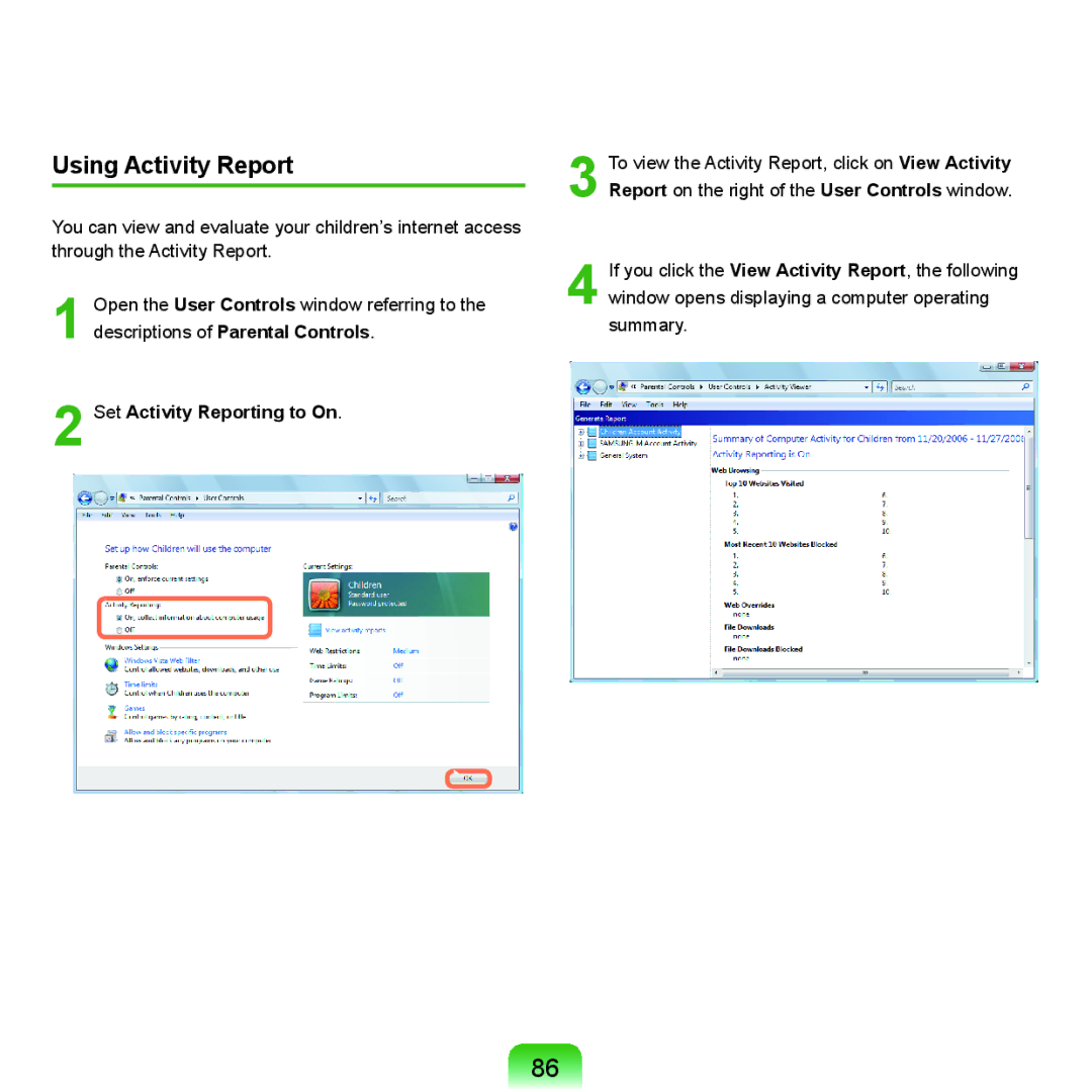 Samsung Q46, HTQ45 manual Using Activity Report, Set Activity Reporting to On 