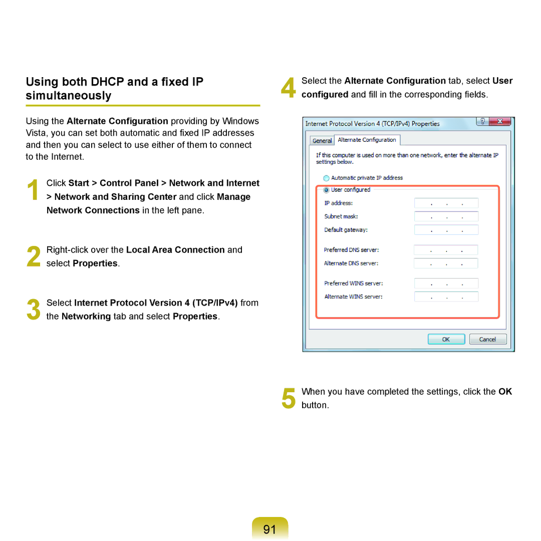 Samsung HTQ45, Q46 manual Using both Dhcp and a fixed IP simultaneously 