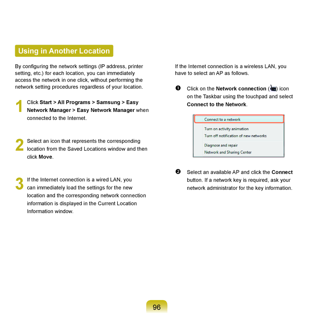 Samsung Q46, HTQ45 manual Using in Another Location, Connect to the Network 