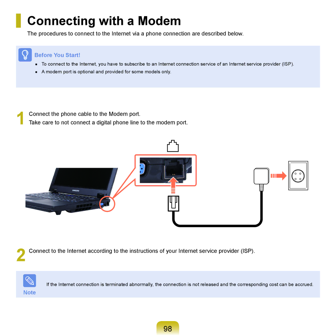 Samsung Q46, HTQ45 manual Connecting with a Modem 