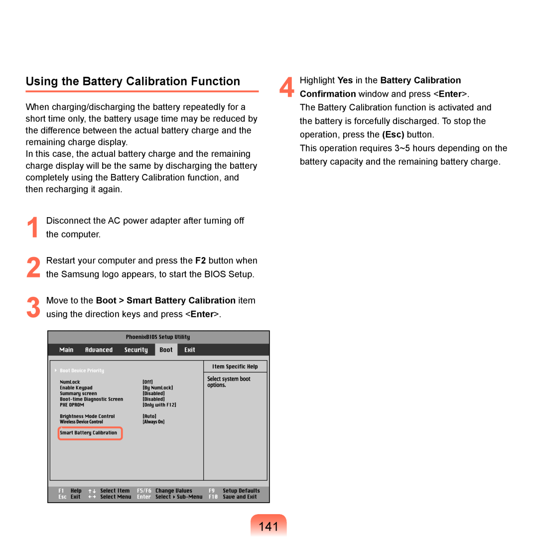Samsung HTQ45, Q46 manual Using the Battery Calibration Function 