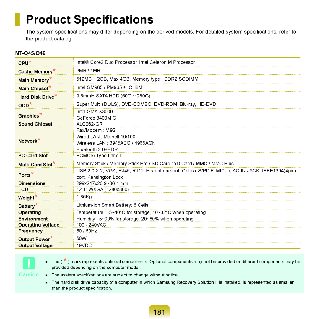 Samsung HTQ45 manual Product Specifications, NT-Q45/Q46 