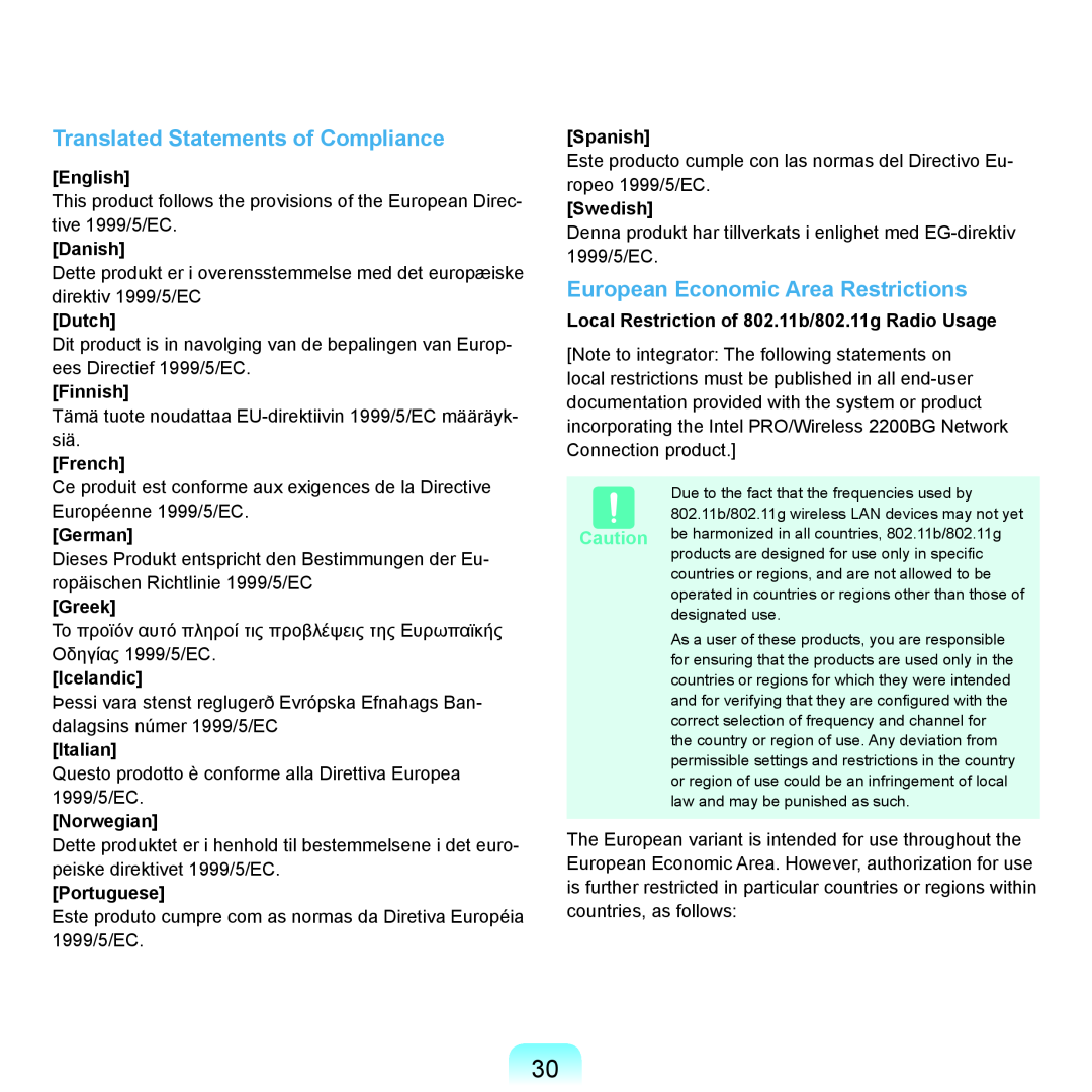 Samsung Q46, HTQ45 manual Translated Statements of Compliance, European Economic Area Restrictions 