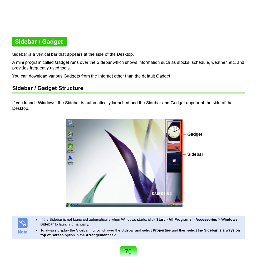 Samsung Q46, HTQ45 manual Sidebar / Gadget Structure 