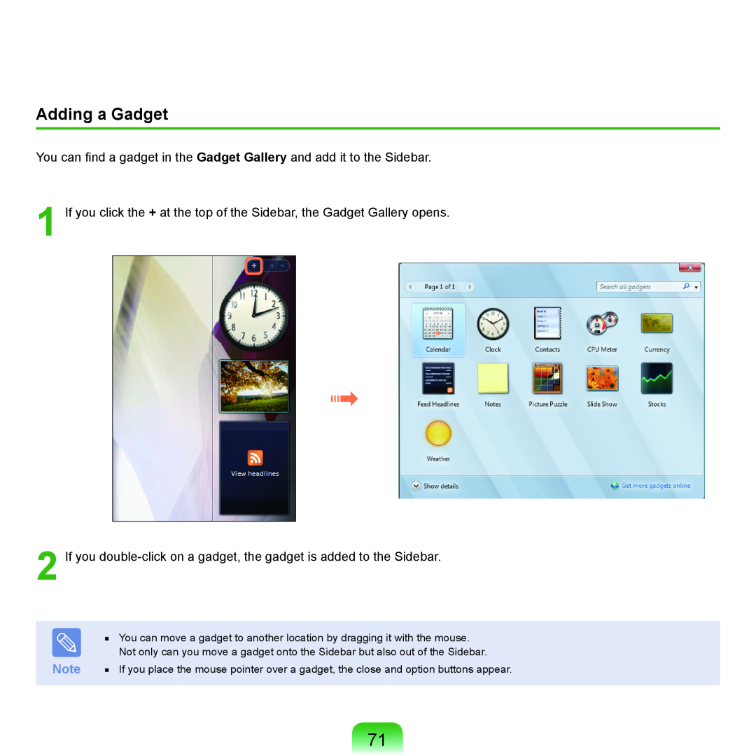 Samsung HTQ45, Q46 manual Adding a Gadget 